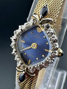 Funktionierende Jules Jurgensen Uhr blaues Zifferblatt Diamanten schwarzer Saphir vergoldet P3 - Bild 1 von 10