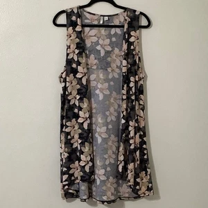 Black Floral Bohemian Hippie Festival Casual Summer Sleeveless Long Vest XL - Picture 1 of 8