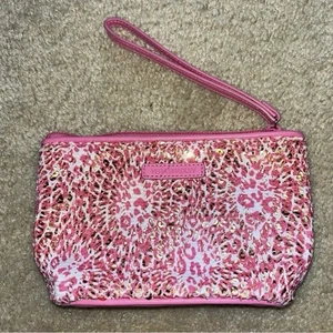 Vera Bradley “Camocat” Wristlet - Pink & White Mesh w/ Gold Sequins - EUC - Picture 1 of 6