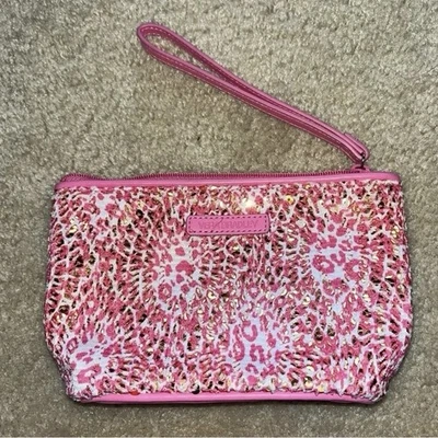 Vera Bradley “Camocat” Wristlet - Pink & White Mesh w/ Gold Sequins - EUC - Image 1 of 4