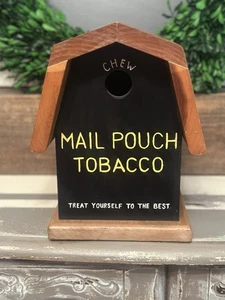 Handcrafted Solid Wood "Chew Mail Pouch Tobacco" Rustic Free Standing Birdhouse - Picture 1 of 16