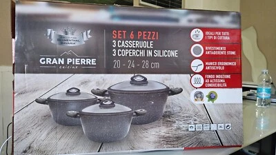 Set 6 Pezzi Casseruole Pietra Con Coperchio Antiurto GranPierre Cucina Induzione - Immagine 1 di 4