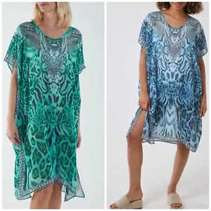 New Ladies Womens Animal Print Long Kaftan Dress Over Bikini BNWT - Picture 1 of 6