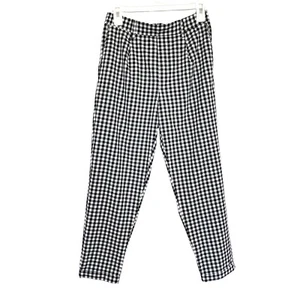 Bershka Womens High Waist Pants Capris Plaid Stretch Preppy Roll Hem Size Large - Picture 1 of 13