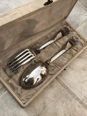 Couverts naissance baptème communion Métal Argenté Coffret Poinçons Non Marqué - Photo 1/3