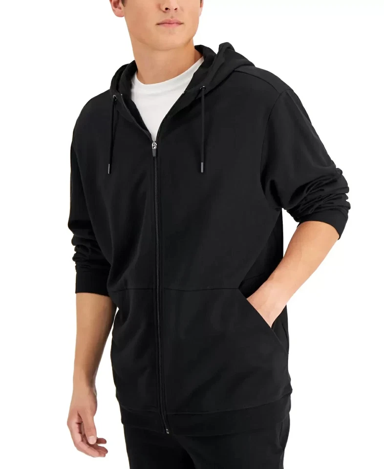 Alfani Mens Mendoza Full-Zip Hoodie Jacket Black S