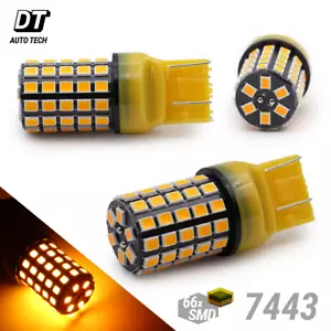 Syneticusa 7443 LED Amber Yellow DRL Turn Signal Parking Side Marker Light Bulbs - Foto 1 di 6