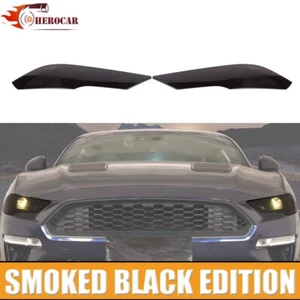 Both Sides Front Headlight Lamp Guard Trim For Ford Mustang 2018+ Smoked Black - Picture 1 of 8