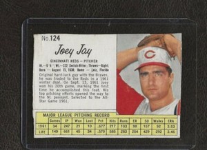 1962 Jello Baseball Card #124 Joe Jay, Cincinnati Reds, VG