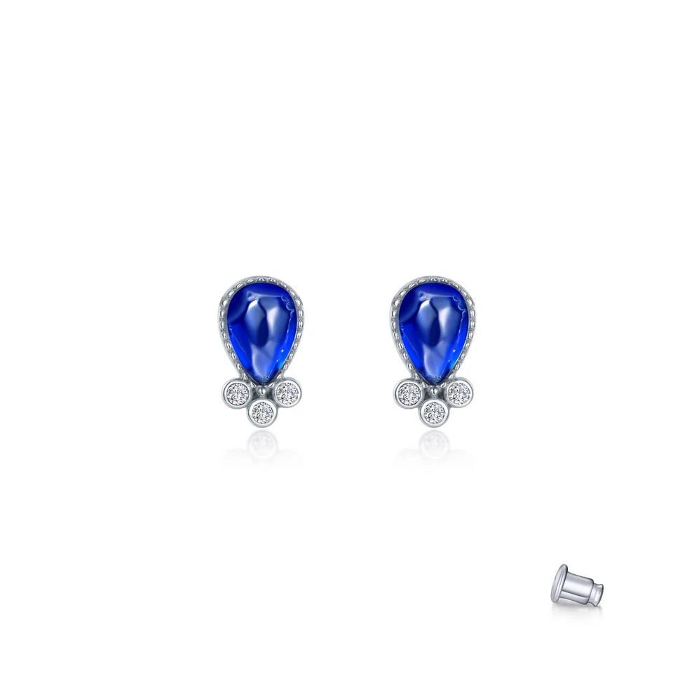 *BRAND NEW* Sterling Silver Platinum-Bonded with Fancy Sapphire Stud Earring - Imagem 1 de 1