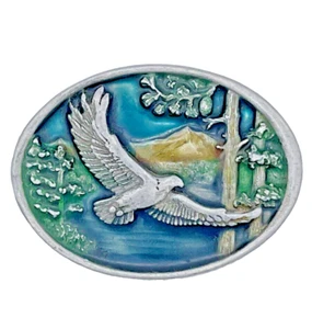 Vintage 1985 Eagle Mountain Enameled Belt Buckle, CJ numbered USA Heavy Metal - Picture 1 of 4
