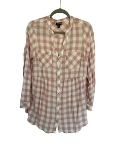 Torrid Blouse Button Down Tunic Pink White Plaid Torrid SZ 00 Or L Excellent - Picture 1 of 8