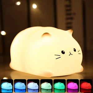 Cat Lamp for Kids Rechargeable Silicone Cat Night Light with 7 Colors Changin... - Picture 1 of 9