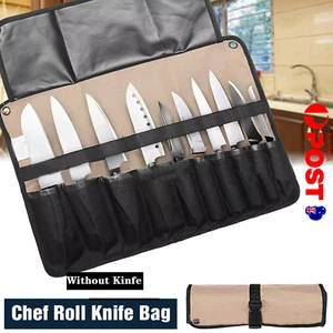 10 Pockets Chef Roll Knife bag with Handles Carry Case Kitchen Portable Storage - Picture 1 of 12