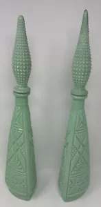 Pair Vintage Mint Green Jadeite Tiki Genie Bottle Empoli Mid Century Decanter - Picture 1 of 12