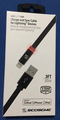Scosche Flatout LED - Charge & Sync 3FT Cable for iPhone / iPad - Black - Image 1 of 2