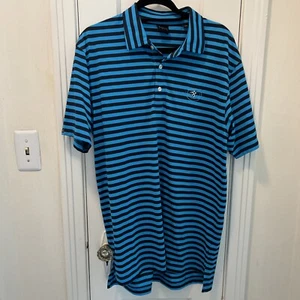 Dunning Men’s Black Blue Stripe Golf Polo L Casual Golf Preppy Bird Logo - Picture 1 of 6