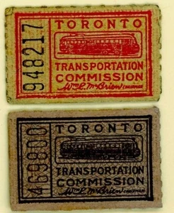 Lotto 2 Biglietti Tariffariffa 3 FO, 2 XU Toronto Commissione Trasporti - Foto 1 di 2