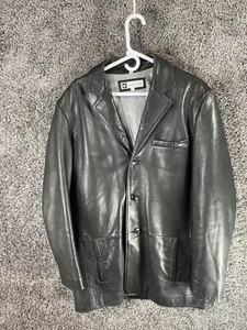 Bachrach Leather Blazer Men's Large Black Single Breasted Notch Lapel Jacket - Picture 1 of 10