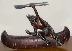 Carl Kauba Signed Original Bronze Indian And Canoe Sculpture Made in Austria - Picture 1 of 12