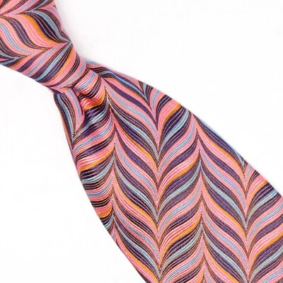 Vitaliano Pancaldi мужской шелковый галстук розовый оранжевый синий галстук в елочку Италия  - Изображение 1 из 4