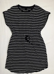 Rafaella Women’s Dress Size Large Stretch Black White Striped Drawstring Pockets - Picture 1 of 5