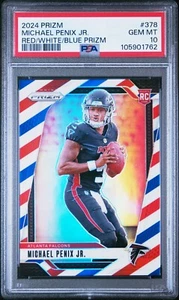 2024 Panini Prizm Red White Blue Prizm Michael Penix Jr. RC #378 PSA 10 GEM MINT - Picture 1 of 2