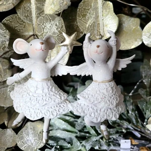 2 x Engel Elfe Figur Ballett Maus Hängen Mausfigur Dekofigur Mausfiguren Weiß - Bild 1 von 12