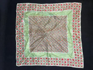 Vintage Square Handkerchief Green Red White Patterned Geometric Christmas - Picture 1 of 8