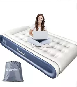 Bowdanie Twin Air Mattress Built-in Pump Inflatable Mattress 87x39x17" Blue/Gray - Picture 1 of 7