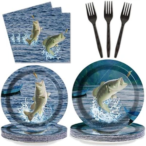 Gone Fishing Party Plates Napkins Gone Fishin' Dinnerware Fishing Themed Tabl... - Picture 1 of 7