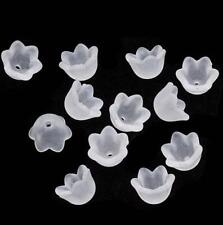 TOP QUALITY 50 WHITE FROSTED LUCITE ACRYLIC BELL CUP FLOWER BEADS 10mm LUC11