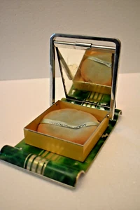 Vintage Art Deco Makeup Case Vanity With Mirror Travel Metal Painted Made France - Picture 1 of 13