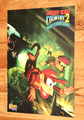 Póster pequeño raro de colección Diddy's Kong Quest 1995 Nintendo Donkey Kong Country 2 Foto 1 de 3