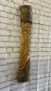 Barn Owl Of The Woods 80cm Hand Carved Wizard Tree Trunk Wood Fairtrade - Picture 1 of 8