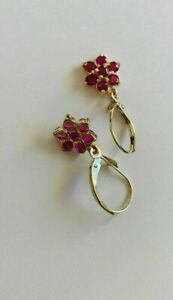 1.50Ct Round Lab Created Red Ruby Drop & Dangle Earrings 14k Yellow Gold Plated