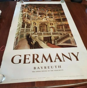 Original Vintage German Bayreuth Travel Poster opera house Margrave 40" X 25" - Picture 1 of 11