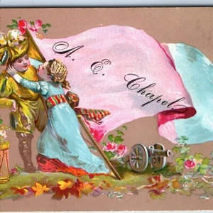 Hermosa tarjeta comercial rococó litográfica de la década de 1880 tarjeta de visita King Cannon A.E Chapel C57 - Imagen 1 de 3