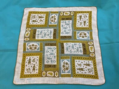 Pañuelo de lino vintage TAMMIS KEEFE banderas florales de personas de inspiración colonial Foto 1 de 4