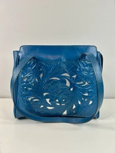 Patricia Nash Burnished Cutout Tooled Leather Rosedale Tote, Caribbean Blue - Picture 1 of 11