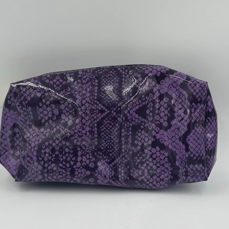 Bolso de Cosméticos Estee Lauder Púrpura Estampado Animal Piel de Serpiente Cremallera Logo Foto 1 de 4