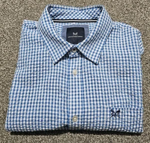 Crew Clothing Co Classic Fit Gingham Blue Shirt Size Large - Picture 1 of 5