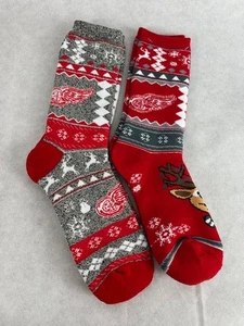 Detroit Red Wings Men's Ugly Christmas Sweater Crew Large Socks 2 Pairs - Picture 1 of 2