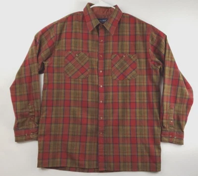 Винтажная мужская фланелевая рубашка John Blair L-Tall красная бежевая акриловая клетчатая с длинным рукавом - Изображение 1 из 4