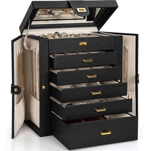 Huge Jewelry Box Organizer Functional Lockable, Large Leather Jewelry Storage... - Bild 1 von 9