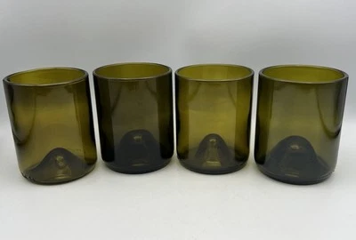 Set of 4 Upcycled Wine Bottle Olive Green Glasses Repurposed Tumblers - Image 1 of 4
