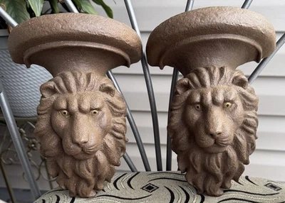 Wall Sconce Shelf Lion Head Resin Set of 2 Brown Foto 1 de 4