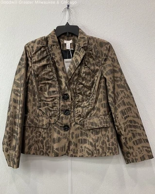 NWT Chico's Womens Brown Black Animal Print Long Sleeve Three-Button Blazer Sz 1 - Image 1 of 3