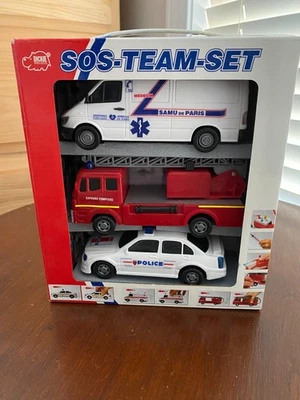 Dickie Juguete SOS Equipo Set (Policía, Bomberos, EMT) Pantalones de Trabajo y Motor de Fricción Foto 1 de 4