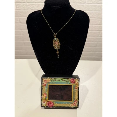 Ожерелье Michal Negrin Hamsa золотистые филигранные кристаллы подвеска в коробке - Изображение 1 из 4